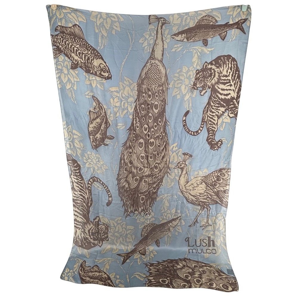 Mulco Lush Watch Oversized Scarf Wrap Blue Tiger Peacock Fish Animal Print 3'x5'